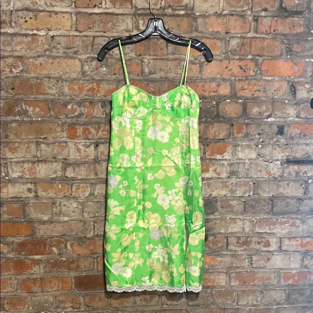 Meryll Rogge Green/Yellow Floral Spaghetti Strap Dress